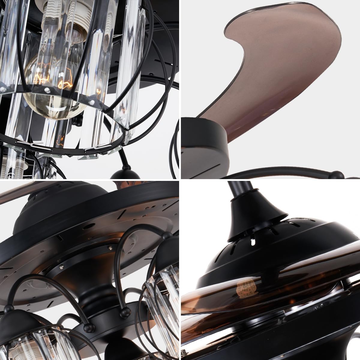 A Million Ventiladores de techo con luces, moderno ventilador de techo rústico de 42 pulgadas negro con motor silencioso reversible de 6 velocidades