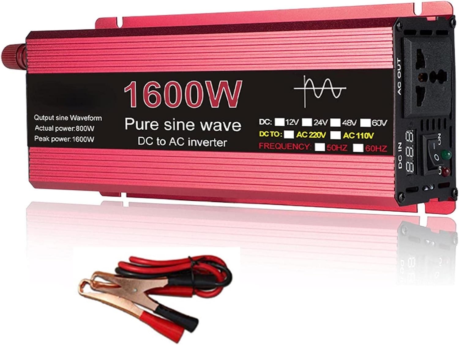 Inversor de onda sinusoidal pura 1000 W, 1600 W, 2200 W, 3000 W, voltaje CC 12 V24 V a CA 110 V220 V, inversor solar, 1600 W, 24 V 110 V