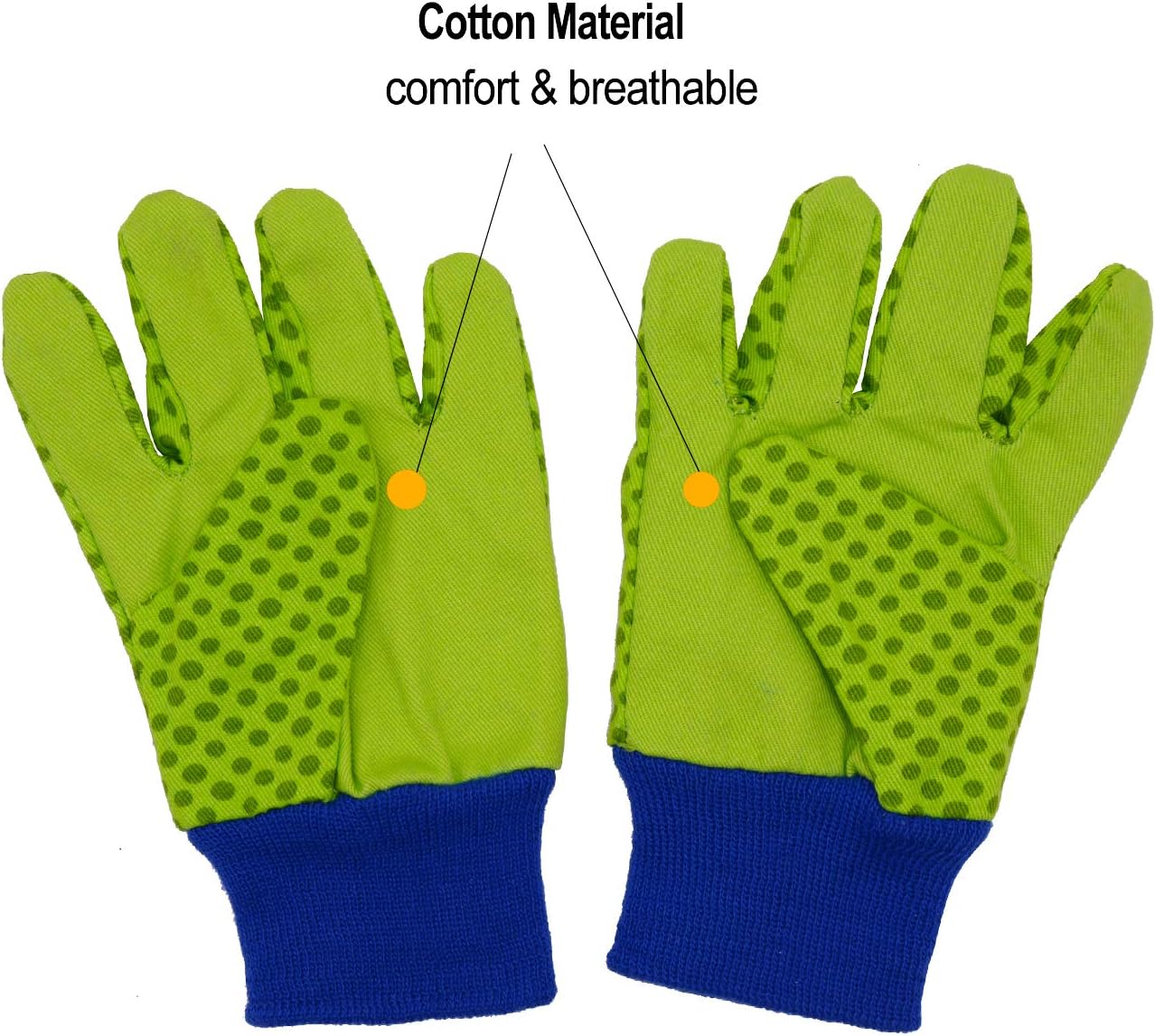 HANDLANDY Guantes de jardinería para niños de 5 a 8 años, guantes de trabajo de jardín para niñas y niños (verde (pájaro + punto), talla M (edad