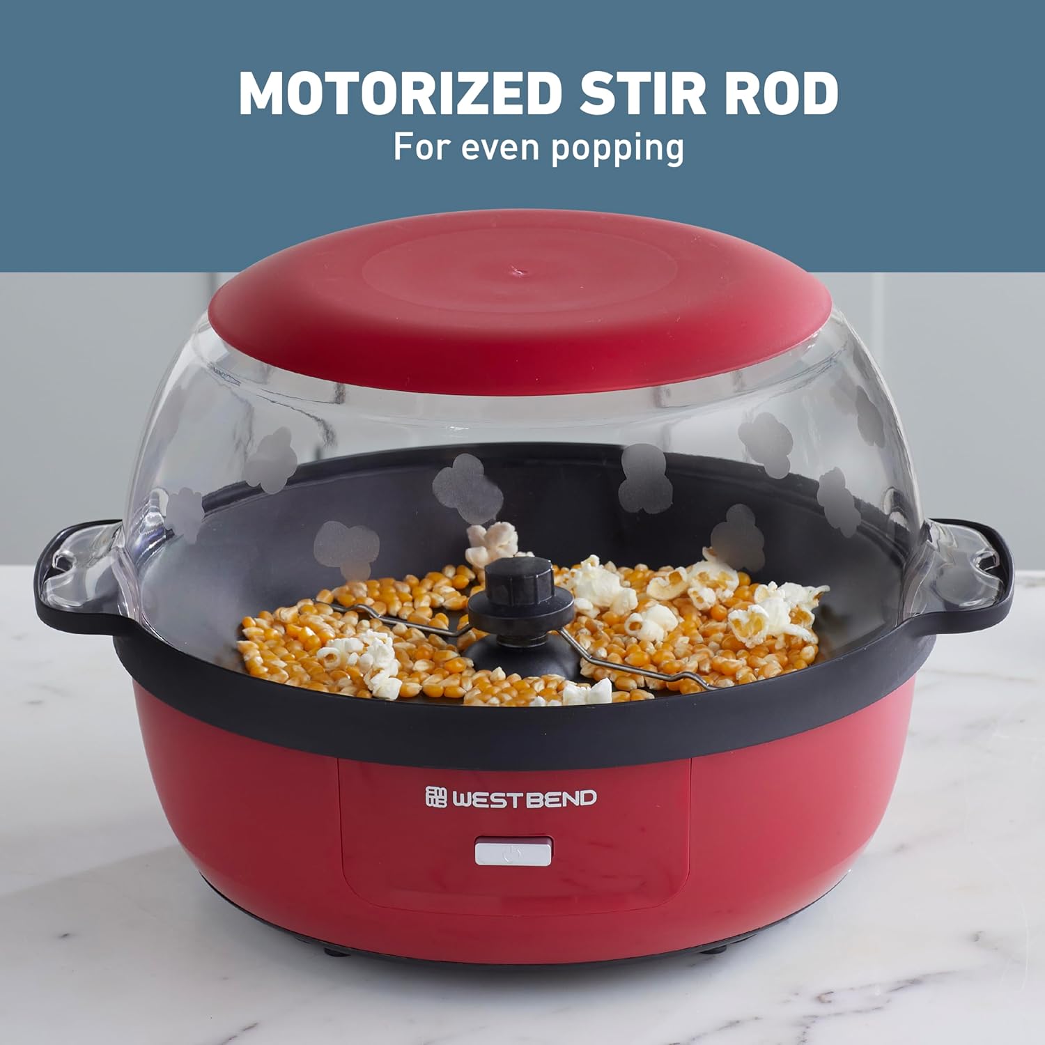West Bend Stir Crazy – Máquina para hacer palomitas de maíz de aceite caliente, máquina para hacer palomitas de maíz con tapa grande para servir y