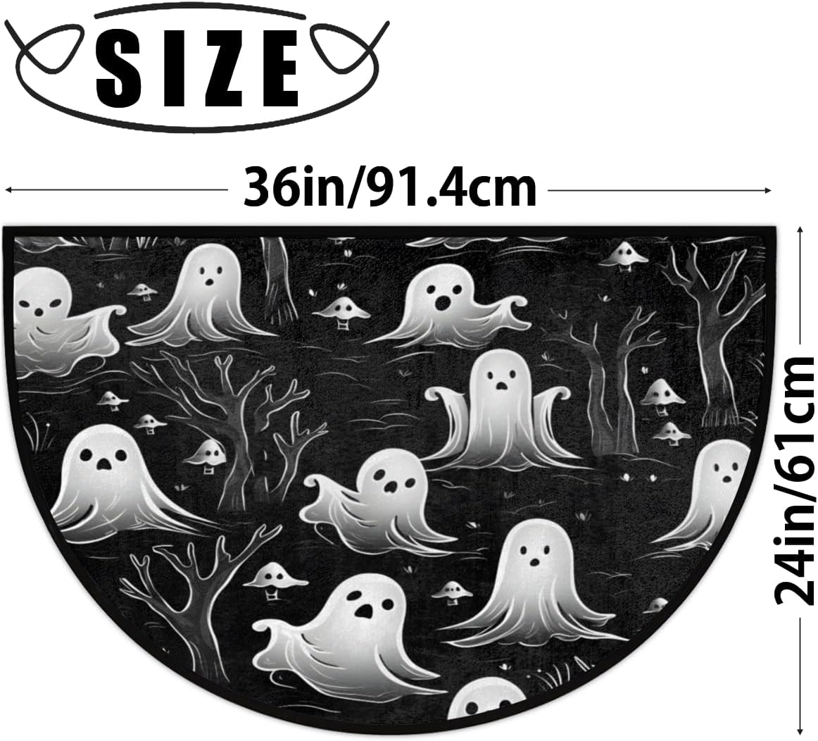 Tapete medio redondo del Día de los Muertos, tapete de bienvenida Boo de Halloween, árbol fantasma, entrada al aire libre, para entrada exterior, 24