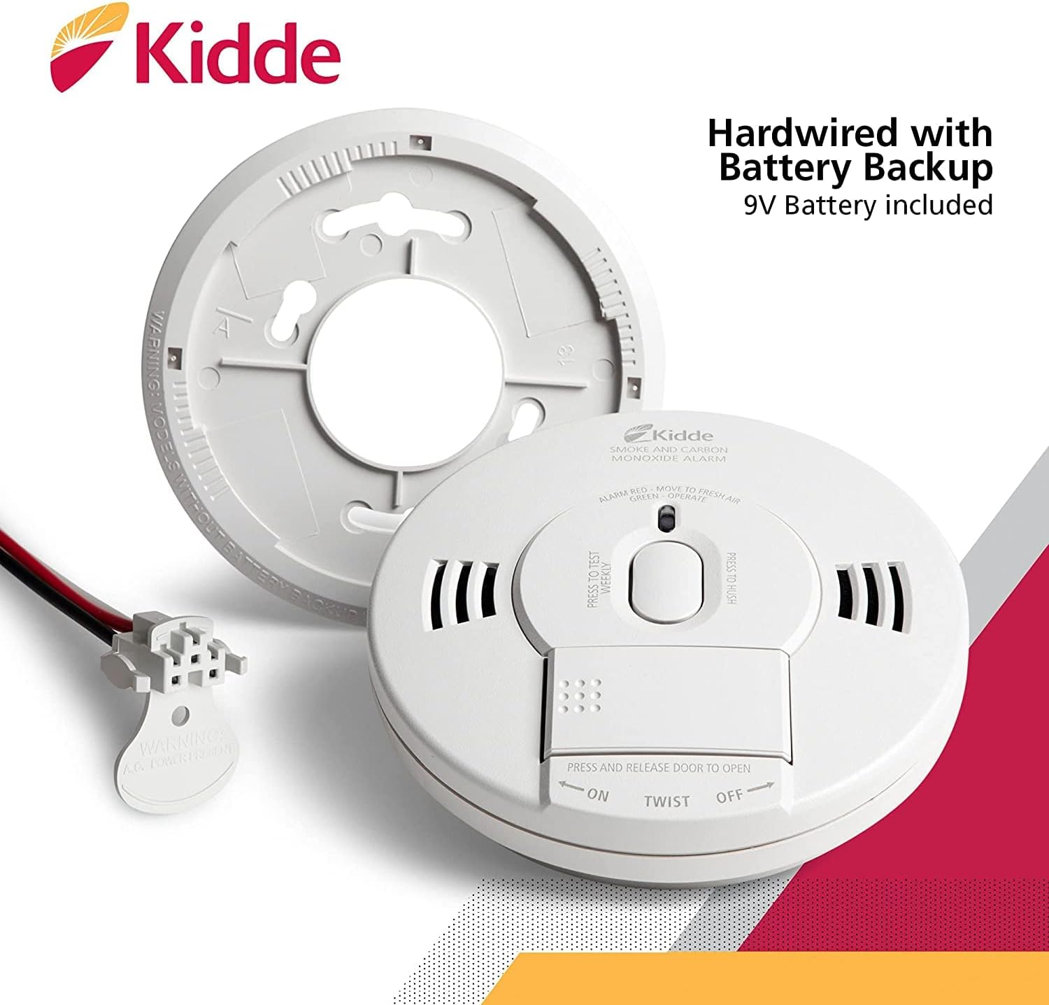 Kidde Detector de humo y monóxido de carbono, con cable duro, combinación de interconexión de humo y CO alarma con batería de respaldo, alerta de