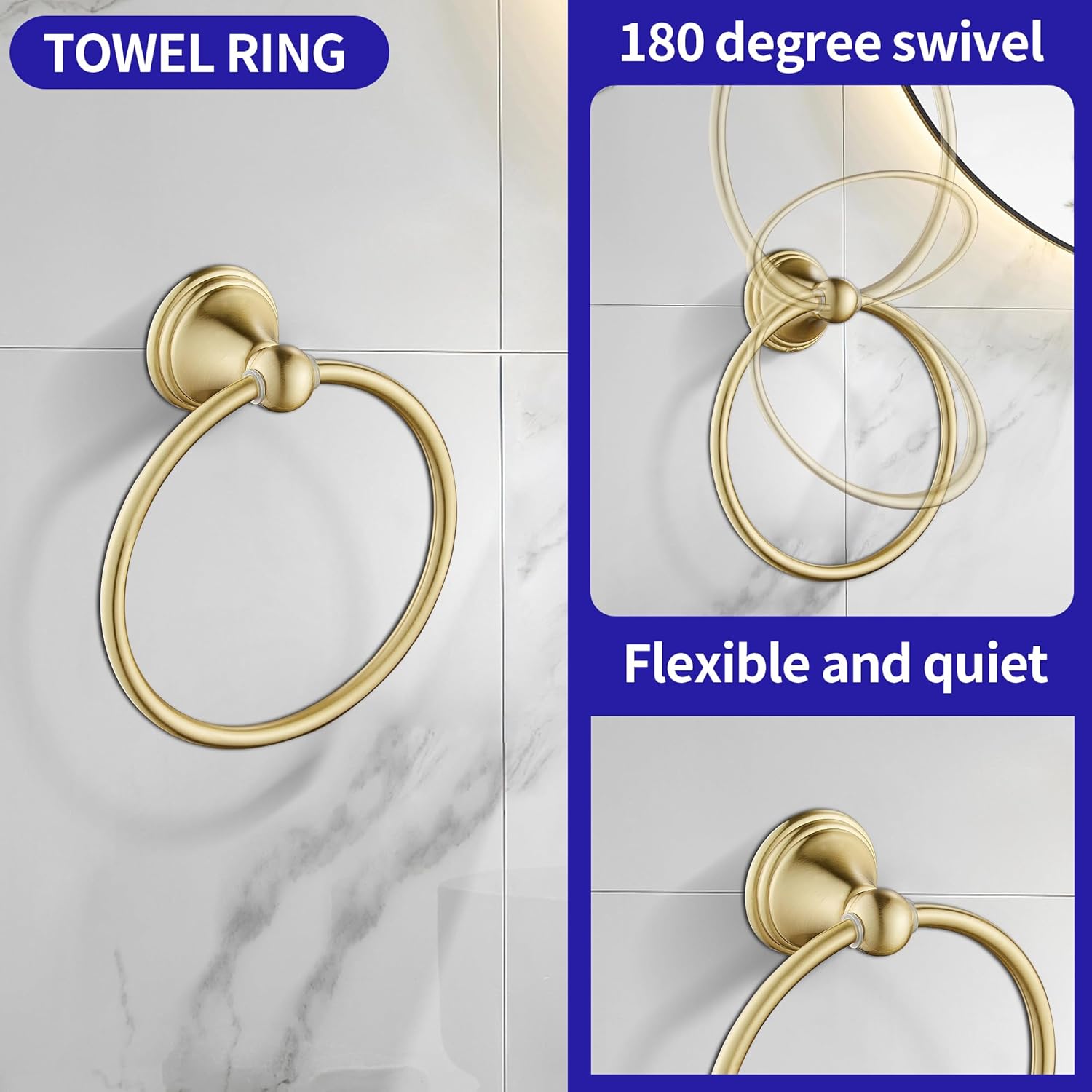 FOUTLQ Juego de accesorios de baño de oro cepillado, 5 piezas, juego de toallero de 24 pulgadas, acero inoxidable montado en la pared, juego de