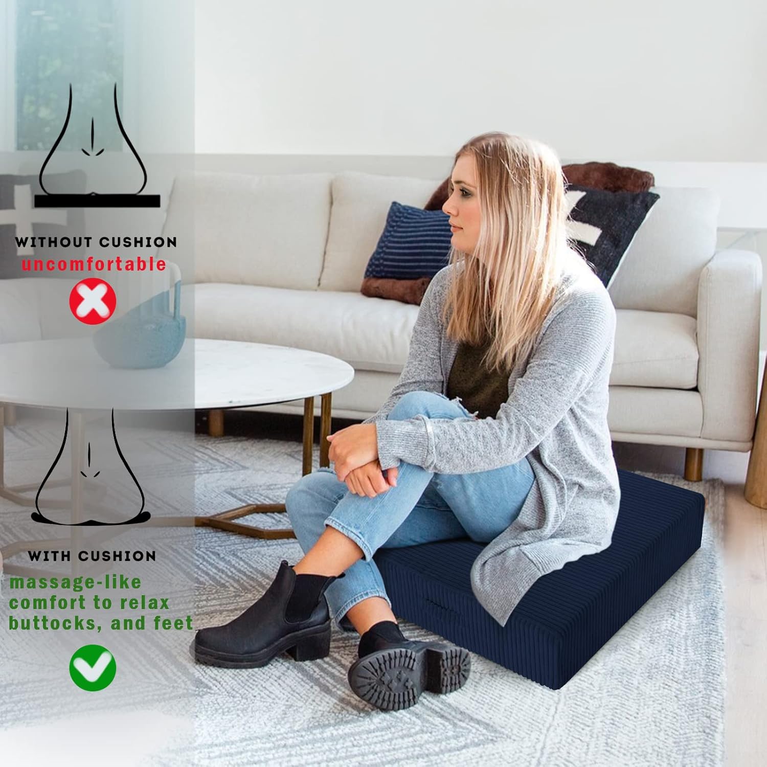 MeMoreCool Almohada grande para el suelo de adultos para sentarse, almohada de suelo lavable con inserto de espuma firme, almohadilla de piso de