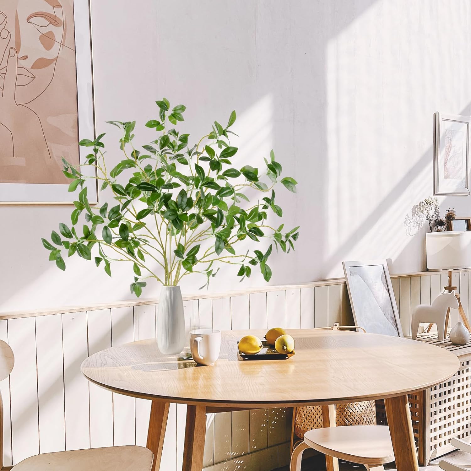Tuxiaobu Plantas artificiales de 28 pulgadas, tallos de banyan verdes, ramitas de ficus falsas, tallos largos para bodas, fiestas, arreglos