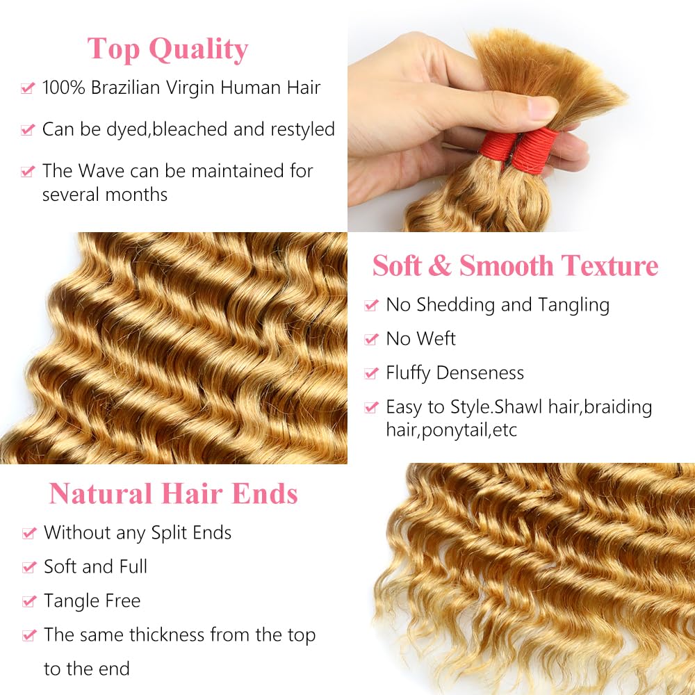 Cabello humano ondulado profundo a granel para trenzar, sin trama, 3.53 oz (1 paquete-2 paquetes), 100% cabello humano virgen brasileño sin