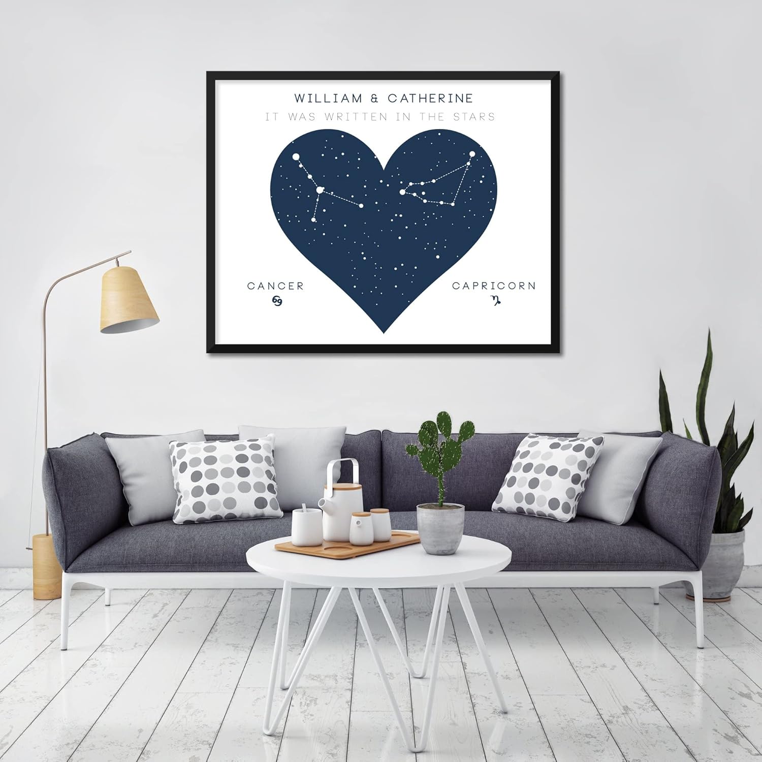 Customizable Zodiac Poster Print with your Couples Names – Handmade Print of Heart Constellation Sign Stars Horoscope – 8×10″ Satin Print (Unframed)