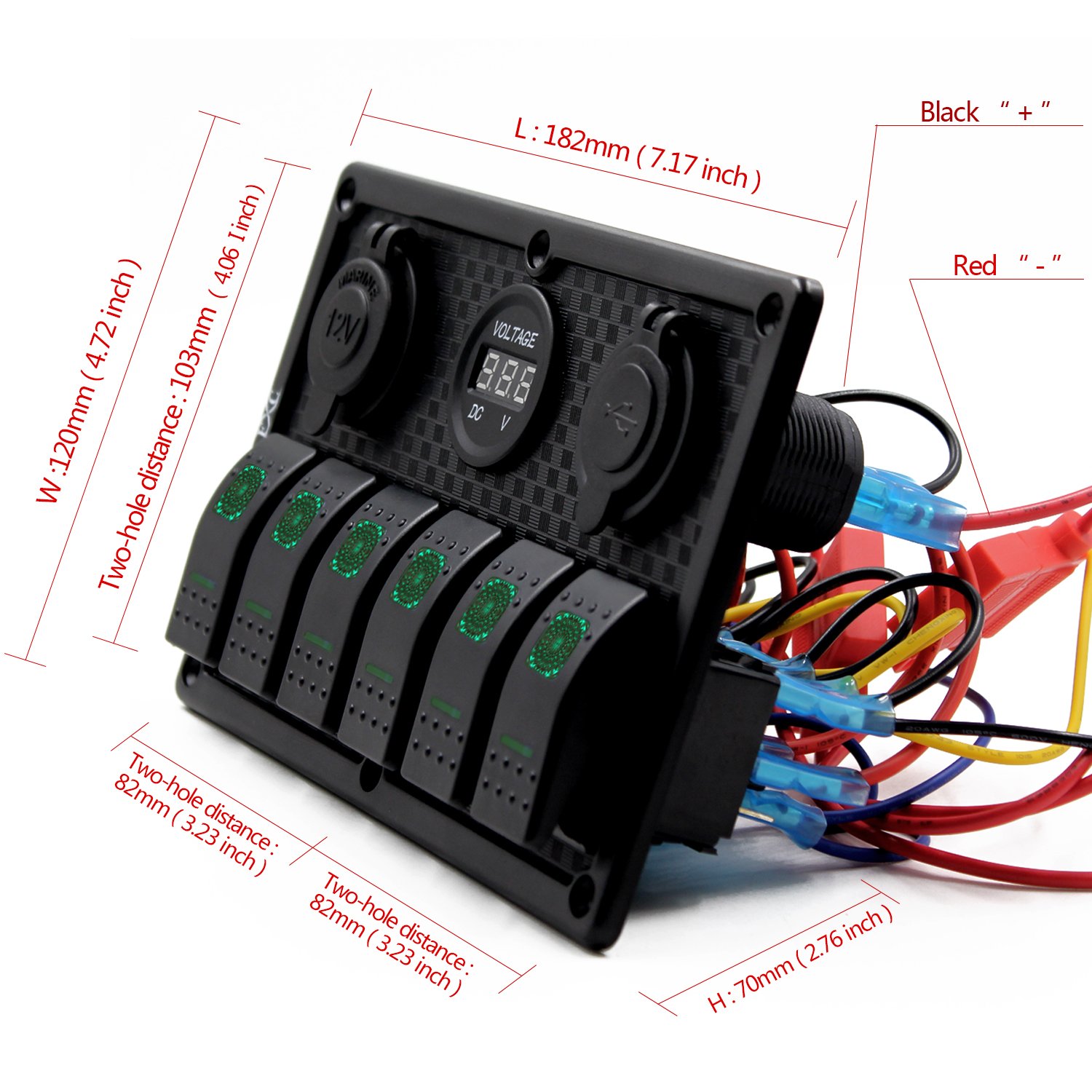 Panel FXC impermeable, con ranura de doble puerto USB, fusibles de 4.2A, visualización digital de voltaje, toma de encendedor y 4, 6 u 8 tipos de