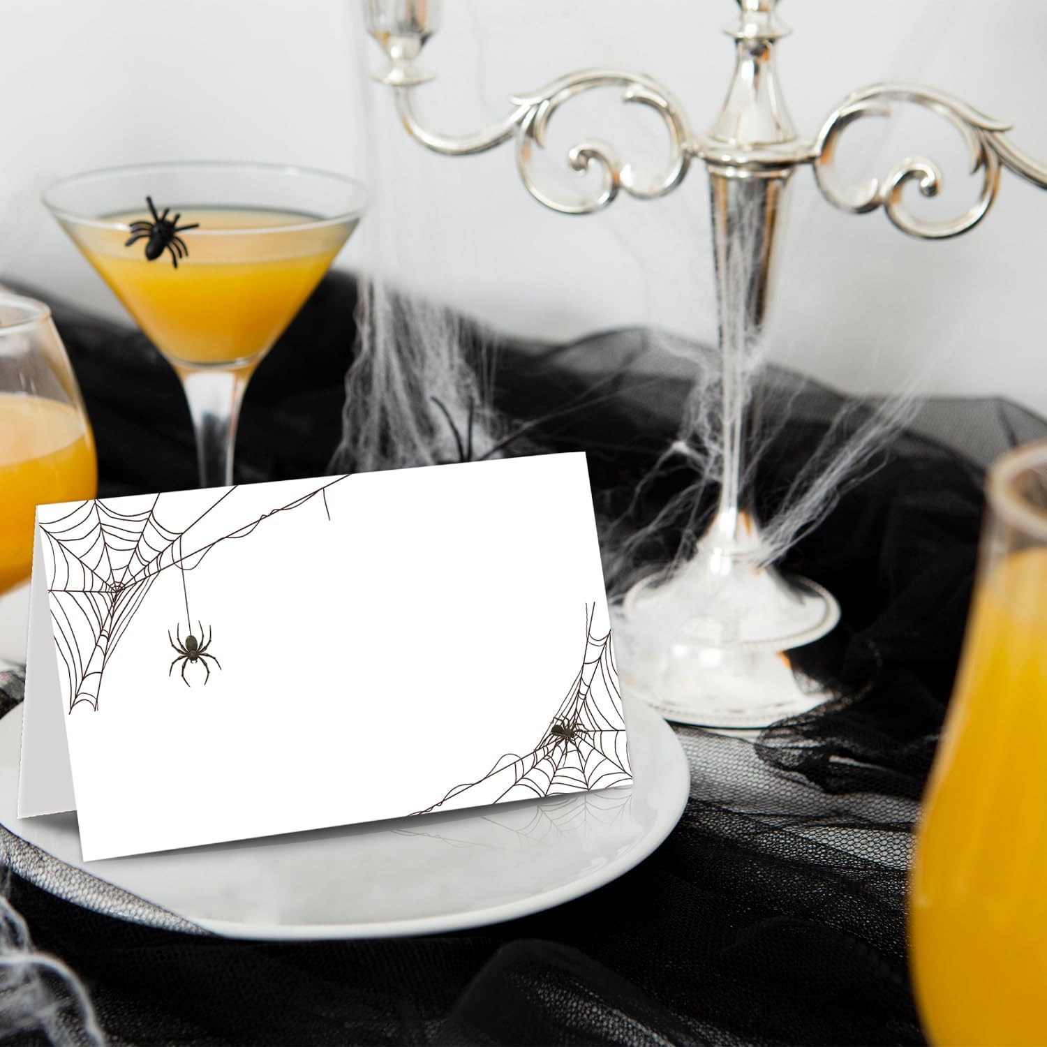 JY878 – Juego de 25 etiquetas de tienda de campaña de Halloween, tarjetas editables con nombre de lugar, plegables, Halloween, Acción de Gracias,