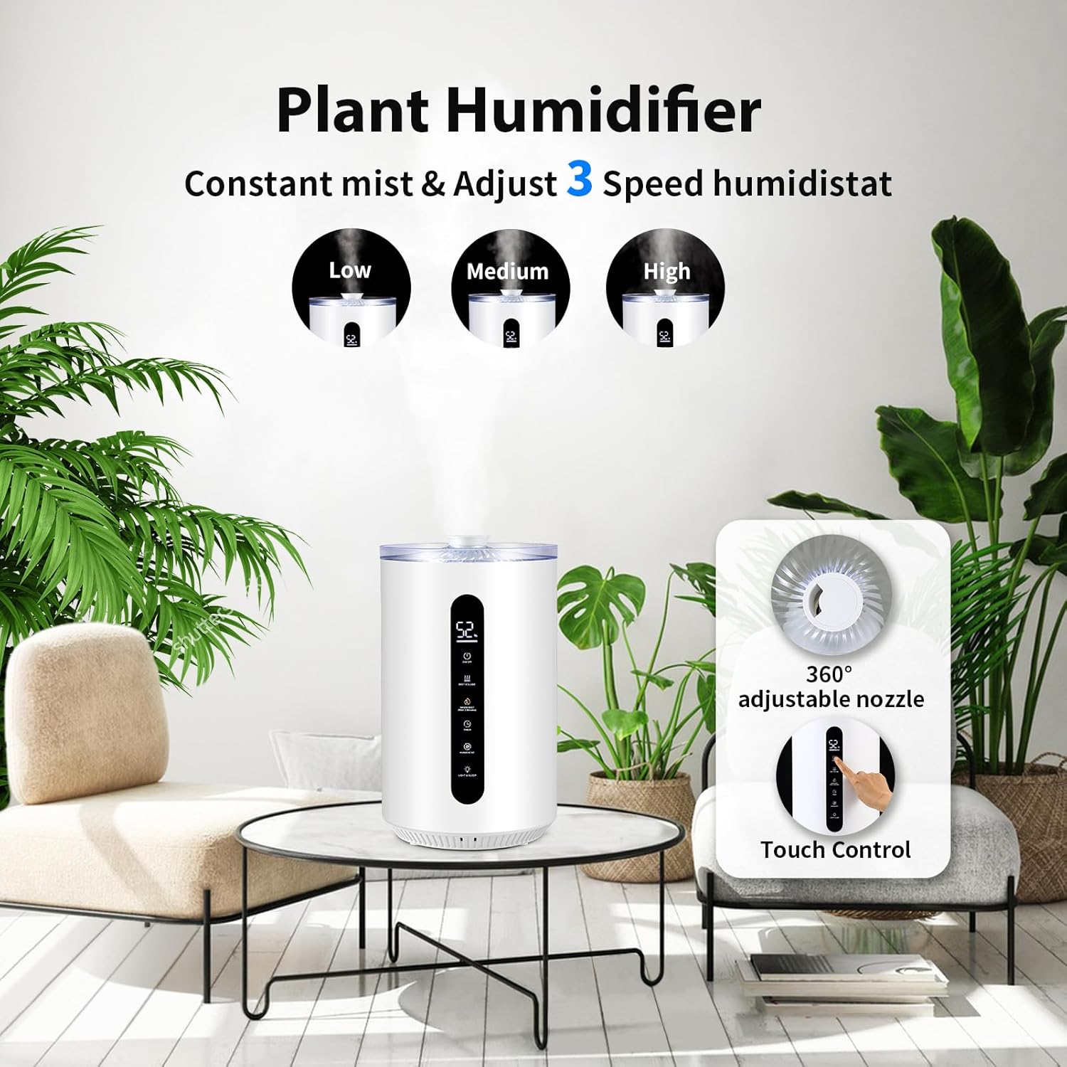 Hioo Humidificadores para habitación grande de 441 pies cuadrados, 1.72 galones 6.8 L humidificador ultrasónico de niebla cálida y fría para