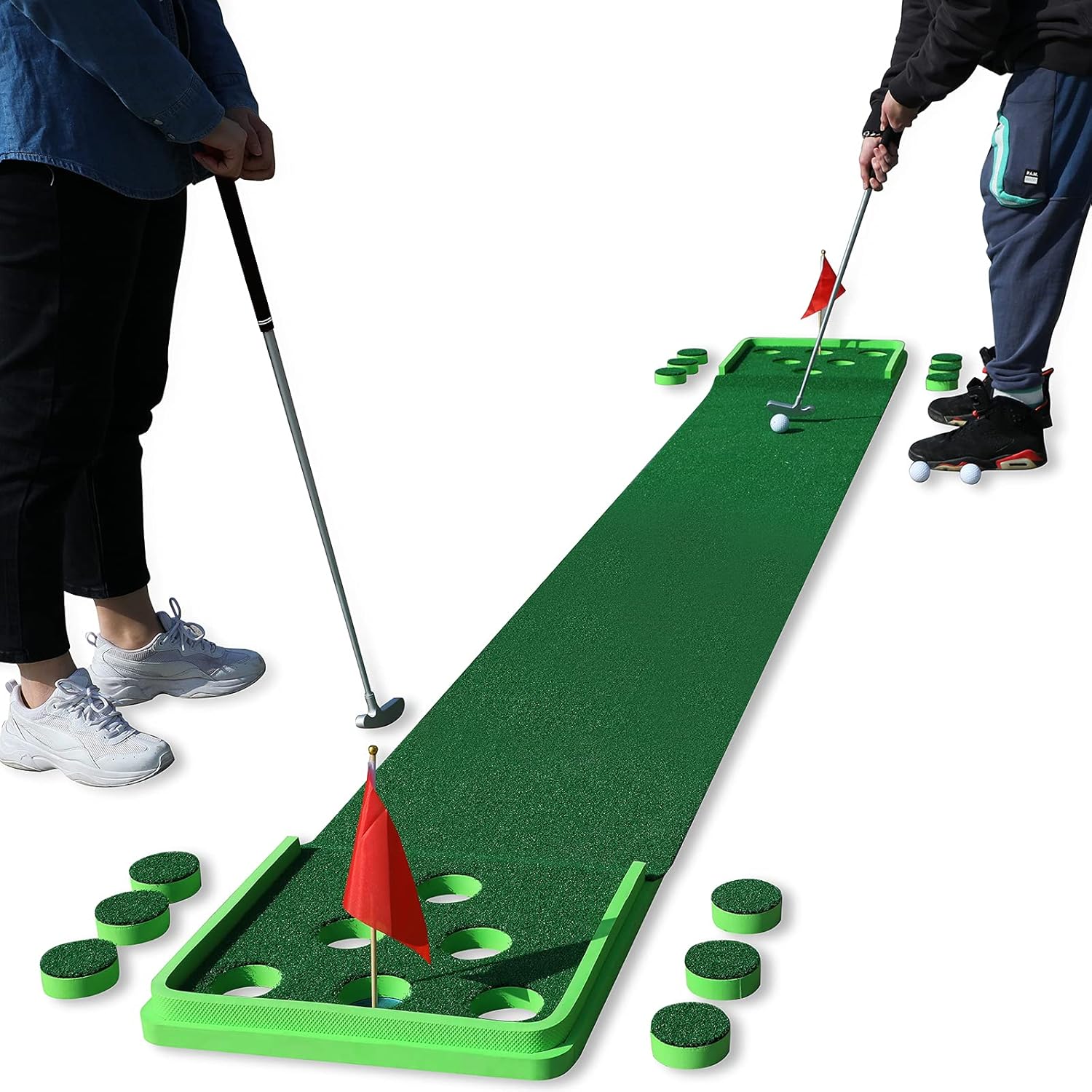 SPRAWL Juego de golf pong, tapete de golf para interiores y exteriores, putters de golf para poner verde, ayuda para entrenamiento de práctica,