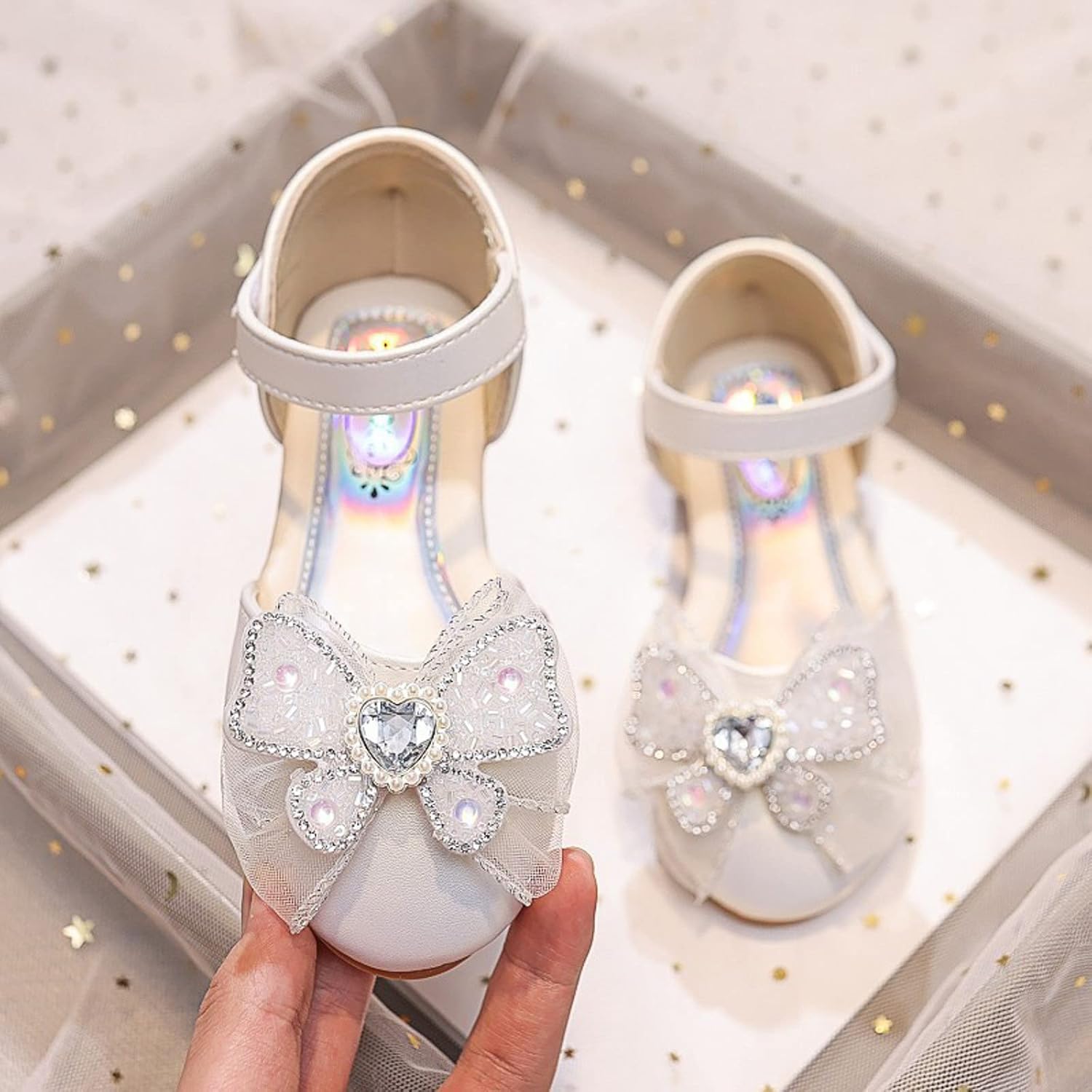 Sandalias de verano para niños y niñas, parte inferior plana, ligeras, transpirables, con cinta de lentejuelas, lazo de gancho y lazo para niños
