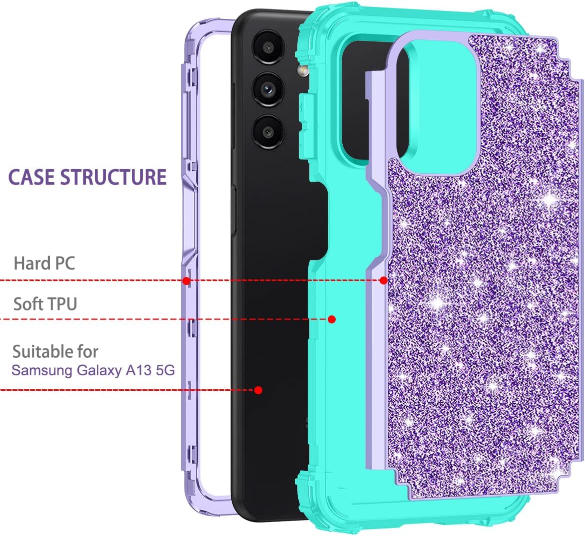 LONTECT Funda para Galaxy A13 5G con purpurina brillante a prueba de golpes, resistente, híbrida, resistente, funda protectora de alto impacto para