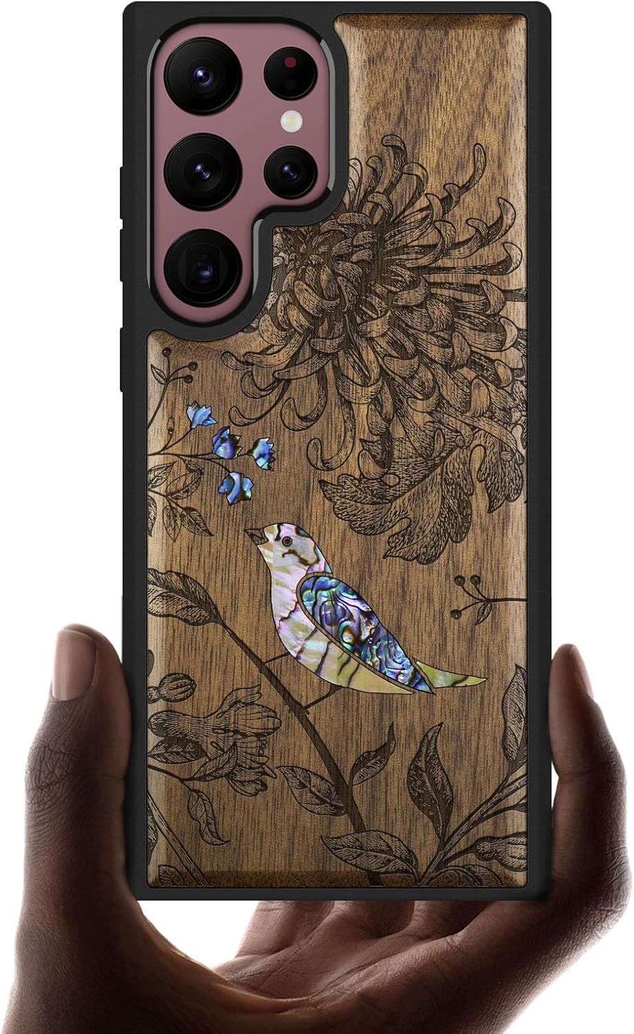 Carveit Funda de madera de diseñador para Samsung Galaxy S22 Ultra (grabado de madera e incrustaciones de carcasa) compatible con cargadores