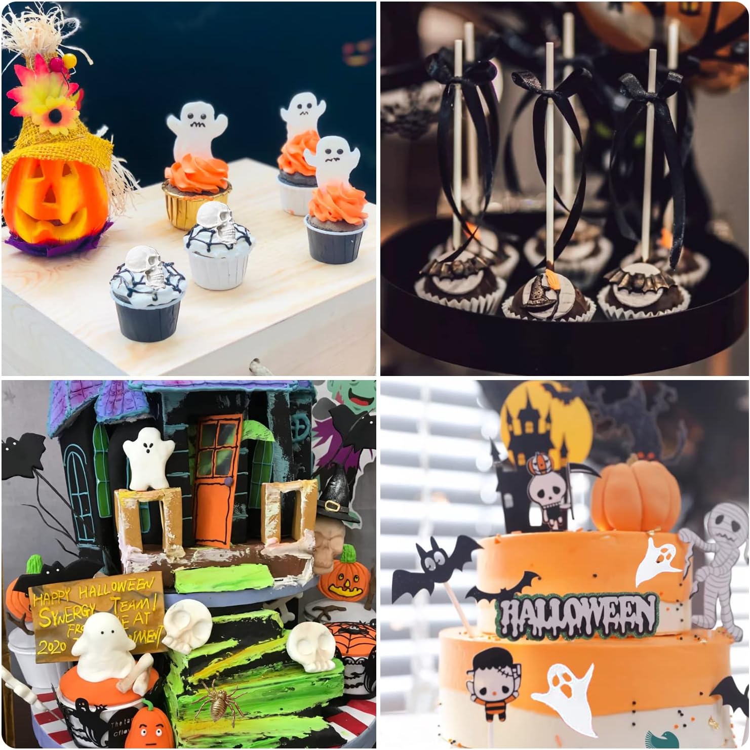 Zixiang Molde de silicona para Halloween, molde de silicona para tartas, cupcakes, chocolate, fantasma, esqueleto, mano, murciélago, caramelo, para
