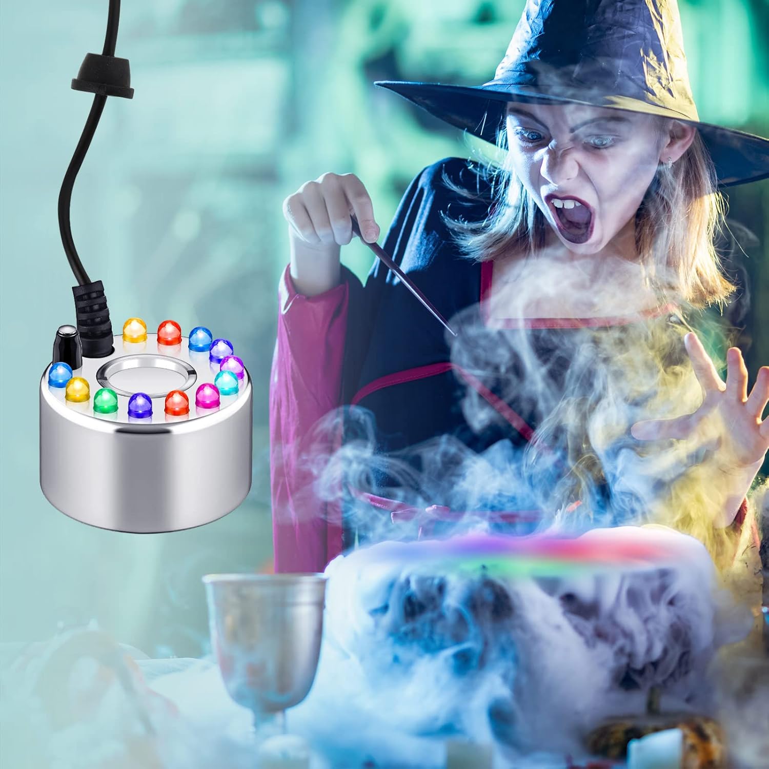 Maitys 6 piezas de niebla de Halloween, nebulizador ultrasónico, fuente de agua, estanque, máquina de niebla, cambio de color, nebulizador LED para