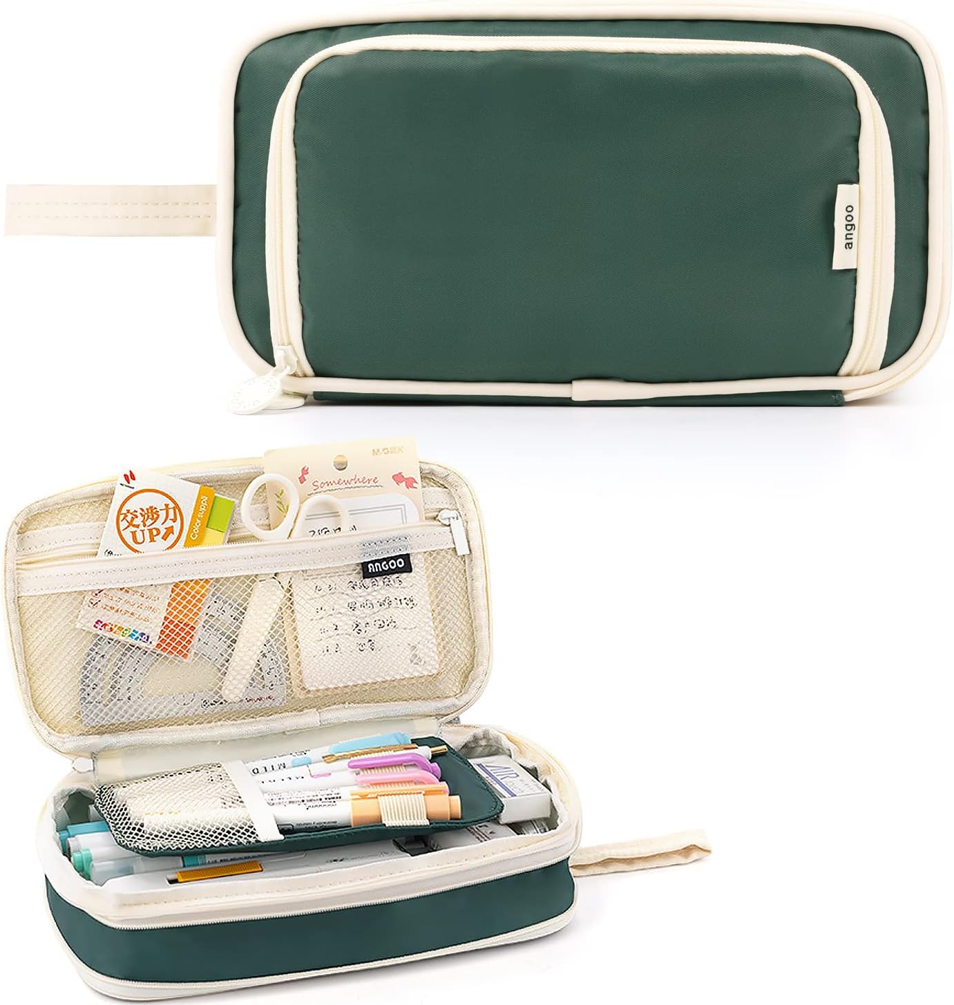 Estuche para lápices de gran capacidad con 4 compartimentos, bolsa expandible para bolígrafos, bolsa de papelería portátil con asa para oficina,