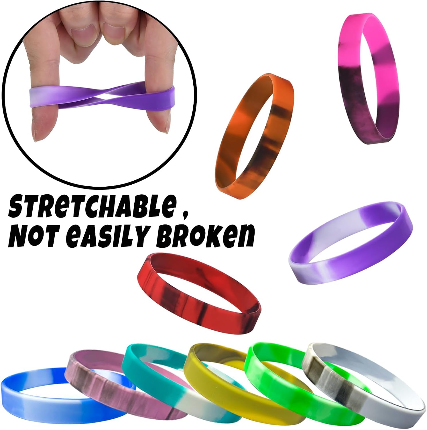 100 pulseras de silicona de colores, pulseras de goma de colores, pulseras deportivas lisas de silicona elástica para adultos, adolescentes,