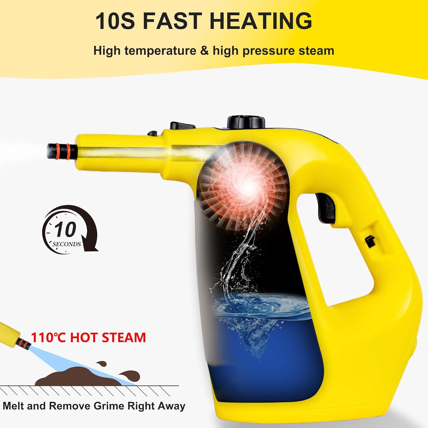 Limpiador de vapor de mano de 1400 W para uso doméstico, adición de agua durante el uso, limpiador de vapor presurizado de alto calor para limpiar
