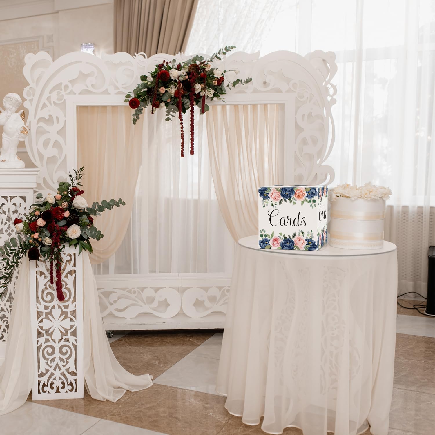 Caja de tarjetas con diseño floral de rosas, regalo o caja de dinero, suministros de recuerdo de fiesta, caja de recepción de tarjetas de rosa azul
