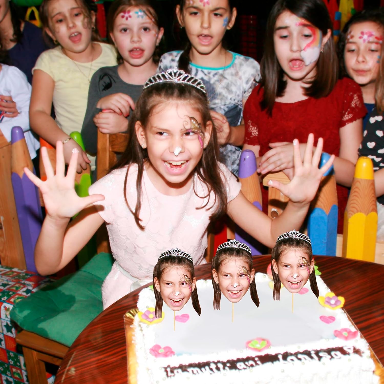 OXYEFEI Adornos personalizados para cupcakes, paquete de 24 unidades, decoración divertida para cupcakes, recortes de cabeza en un palo, para
