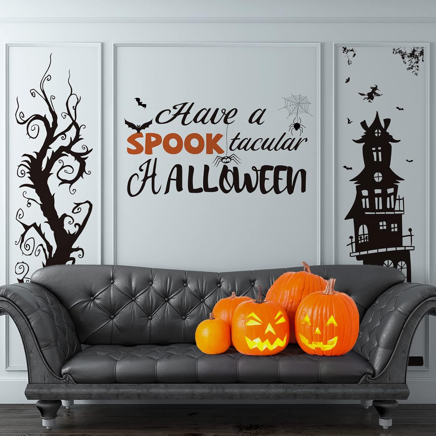 Calcomanías de pared de Halloween, decoración del hogar, murciélagos, castillo antiguo, decoración del hogar, arte de pared extraíble para