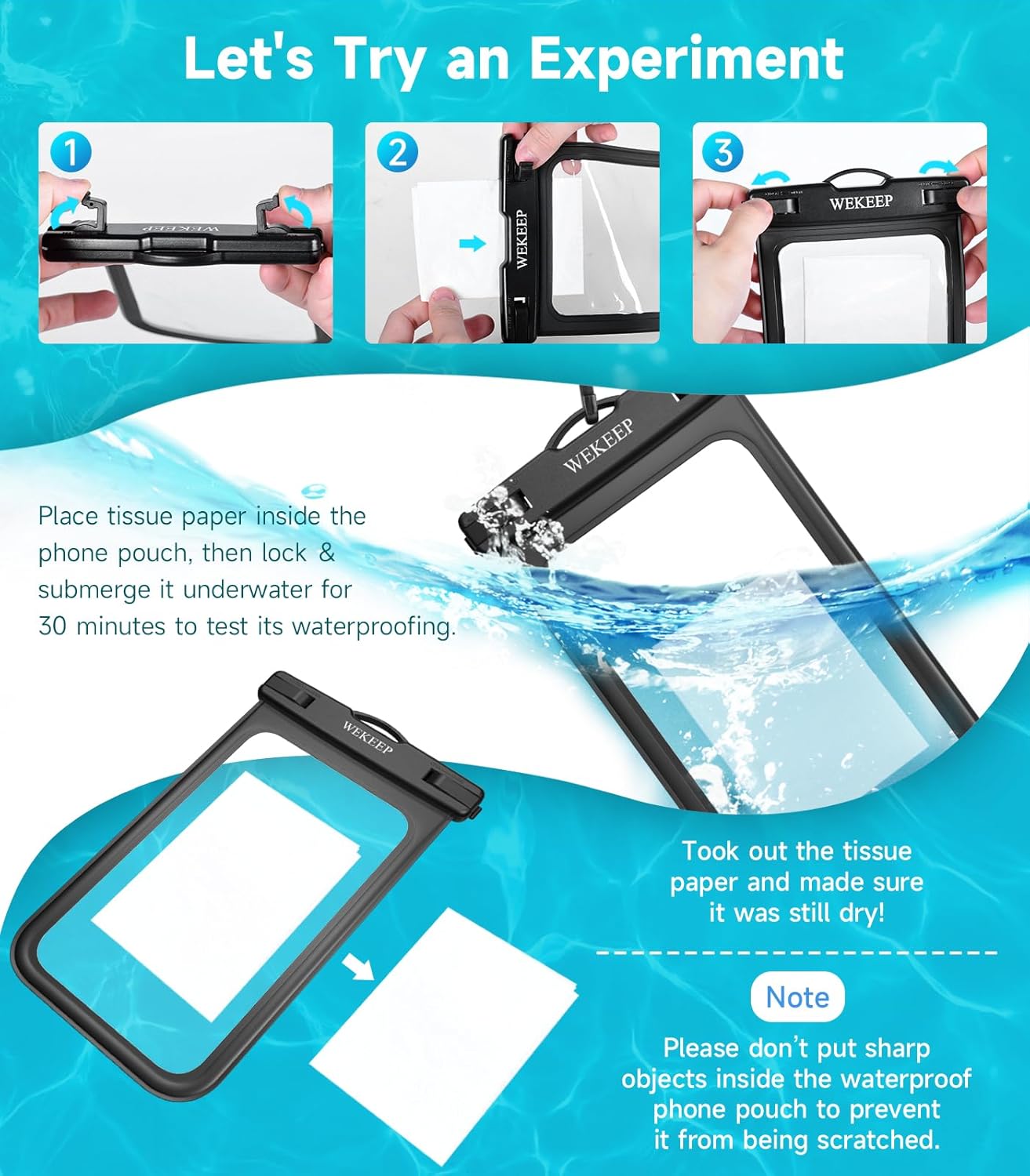 WEKEEP Paquete de 2 fundas universales impermeables para teléfono de hasta 8.3 pulgadas, IPX8 para teléfono celular, compatible con iPhone 14, 13,