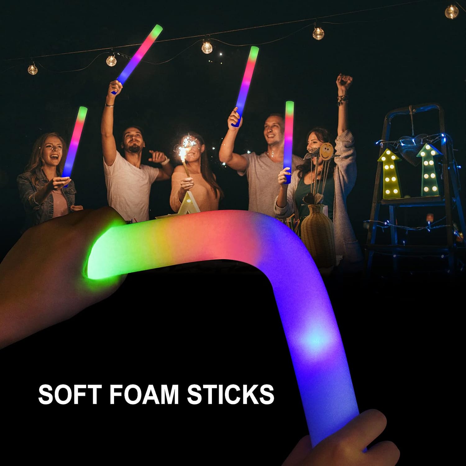 SEEROOTOYS 42 varillas brillantes de espuma, palos de espuma LED para el día de San Valentín, suministros de fiesta que brillan en la oscuridad, 3