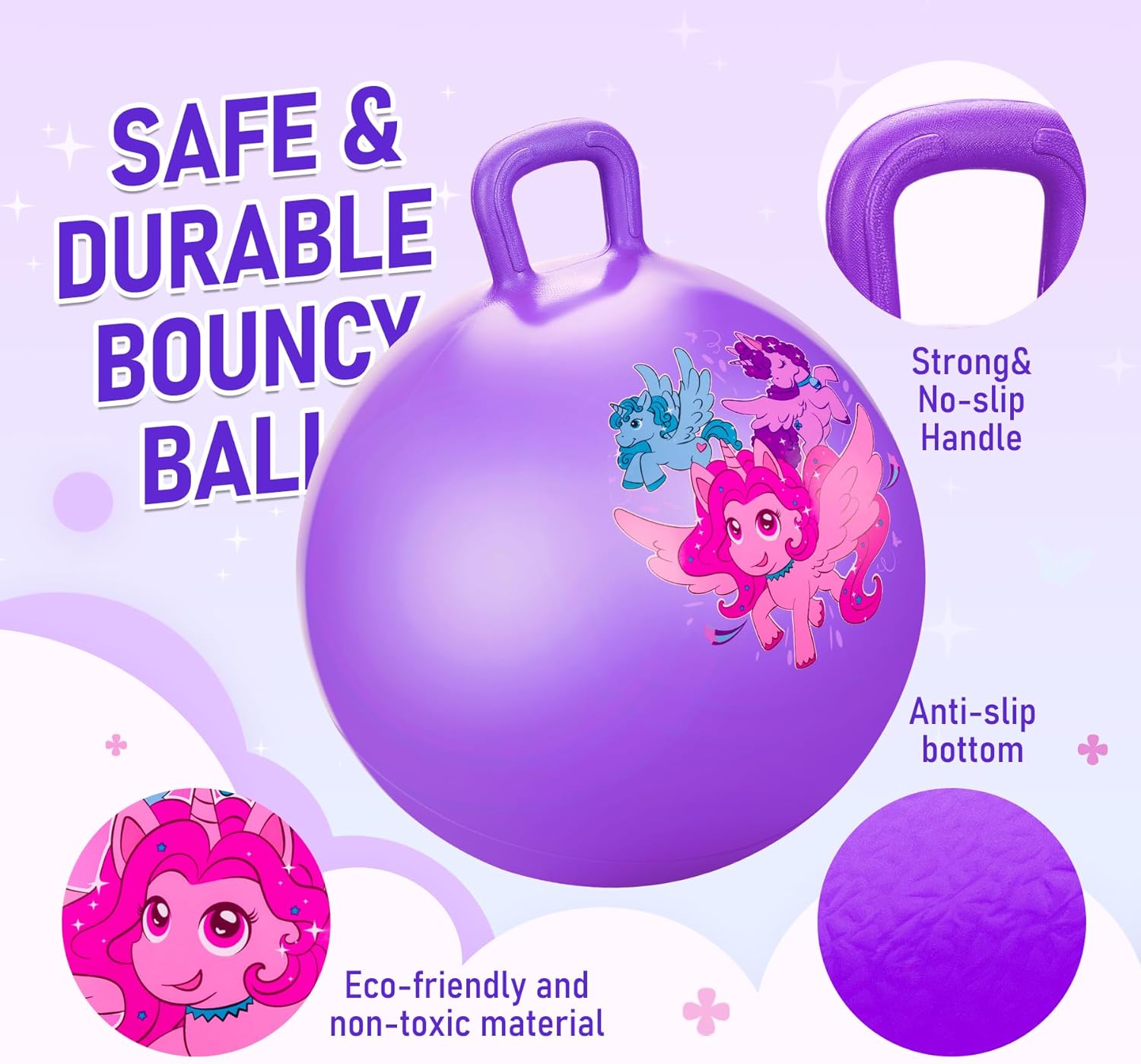 U&C Planet Hoppity Hop – Pelota de salto con asa para niños de 3 a 6 años, para sentarse y rebotar de 18 pulgadas con bomba