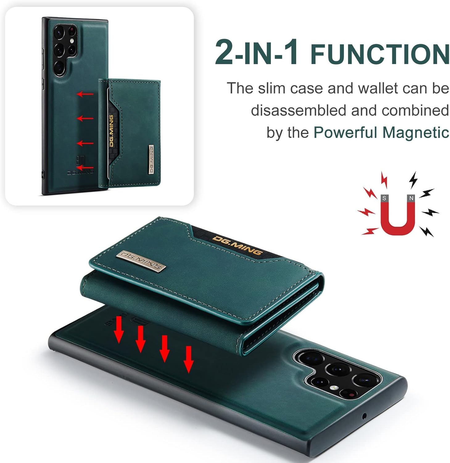 Funda magnética separable de cuero 2 en 1 para Samsung Galaxy S22 S21 S20 Ultra Plus FE Note 20 Shell, cubierta trasera con soporte para tarjetas