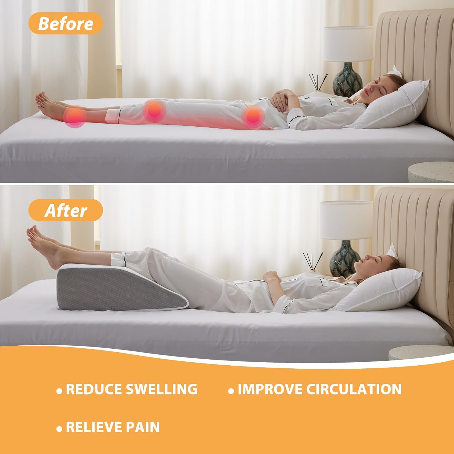 Almohadas de elevación de piernas, almohadas de piernas para dormir, parte superior de espuma viscoelástica de gel refrescante, almohada de cuña