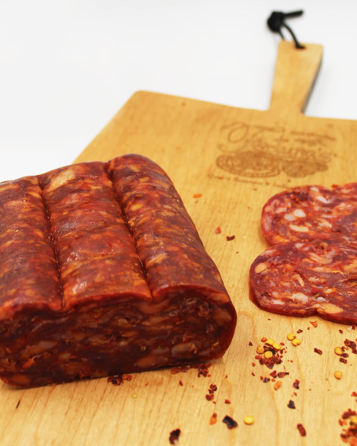 Fortuna’s Calabrese Spianata Salame – Salame picante, sin gluten, sin nitratos y 100% natural, fabricado en EE. UU., Salame curado en seco de 16