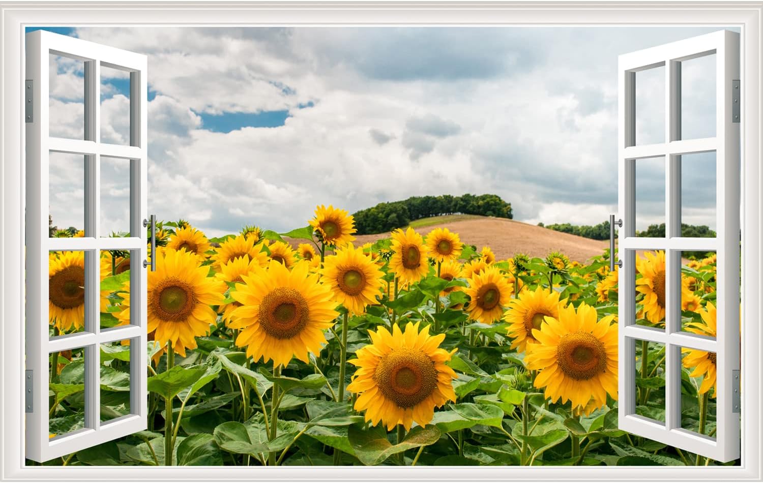 Adhesivo de pared de girasol, removible 3D, para ventanas falsas, vinilo autoadhesivo con girasol, para ventana, decoración de dormitorio, sala de