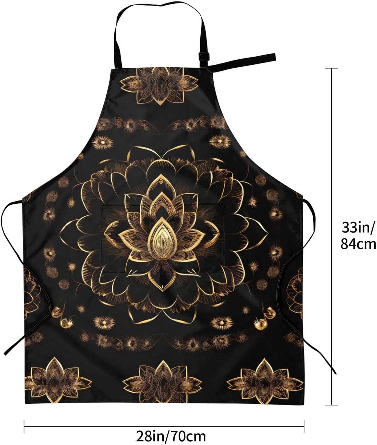 JENKEM Delantal impermeable de flores de loto dorado con bolsillos delantales de cocina ajustables babero de cocina para hornear hogar