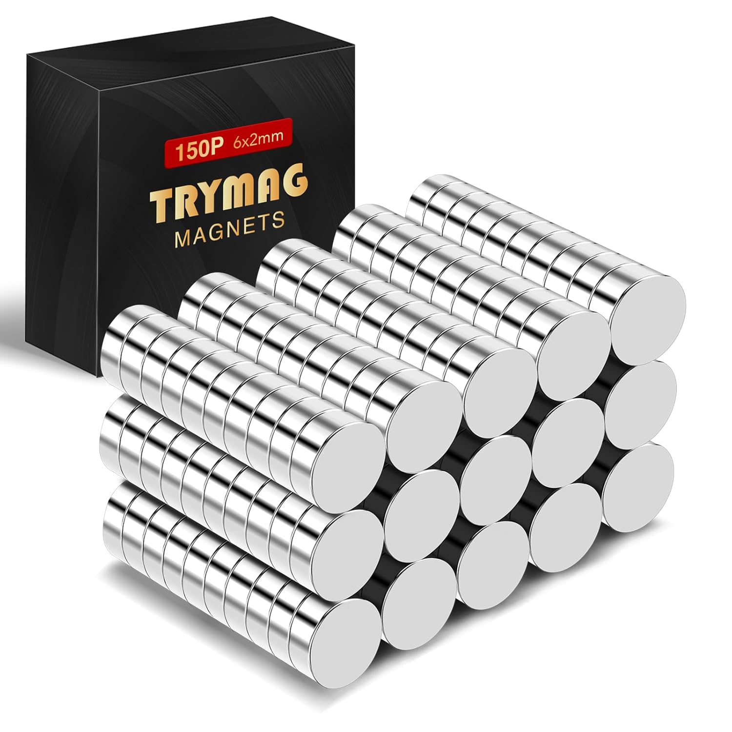 TRYMAG Imanes pequeños de neodimio, 150 imanes pequeños de tierras raras para pizarra blanca, pequeños imanes de disco redondo para refrigerador,