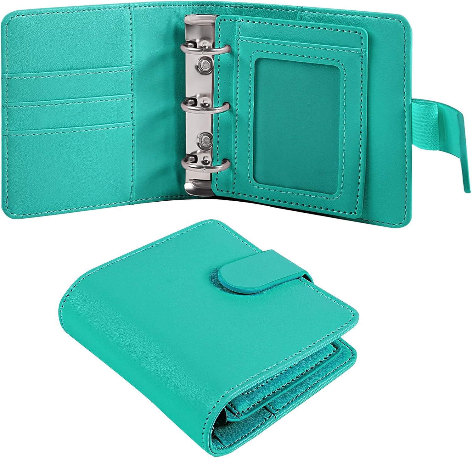 Zuozee Funda pequeña para carpeta de presupuesto, cartera A8 PU con 3 anillos de acero inoxidable, carpeta pequeña con bolsa para tarjetas y lazo