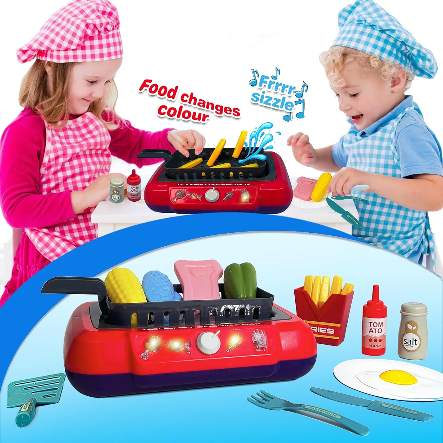 TALGIC Kit de freír mágico y divertido, caja de cocina gourmet, simulador de cocina, juego de cocina para niños, juego de simulación de 20 piezas,