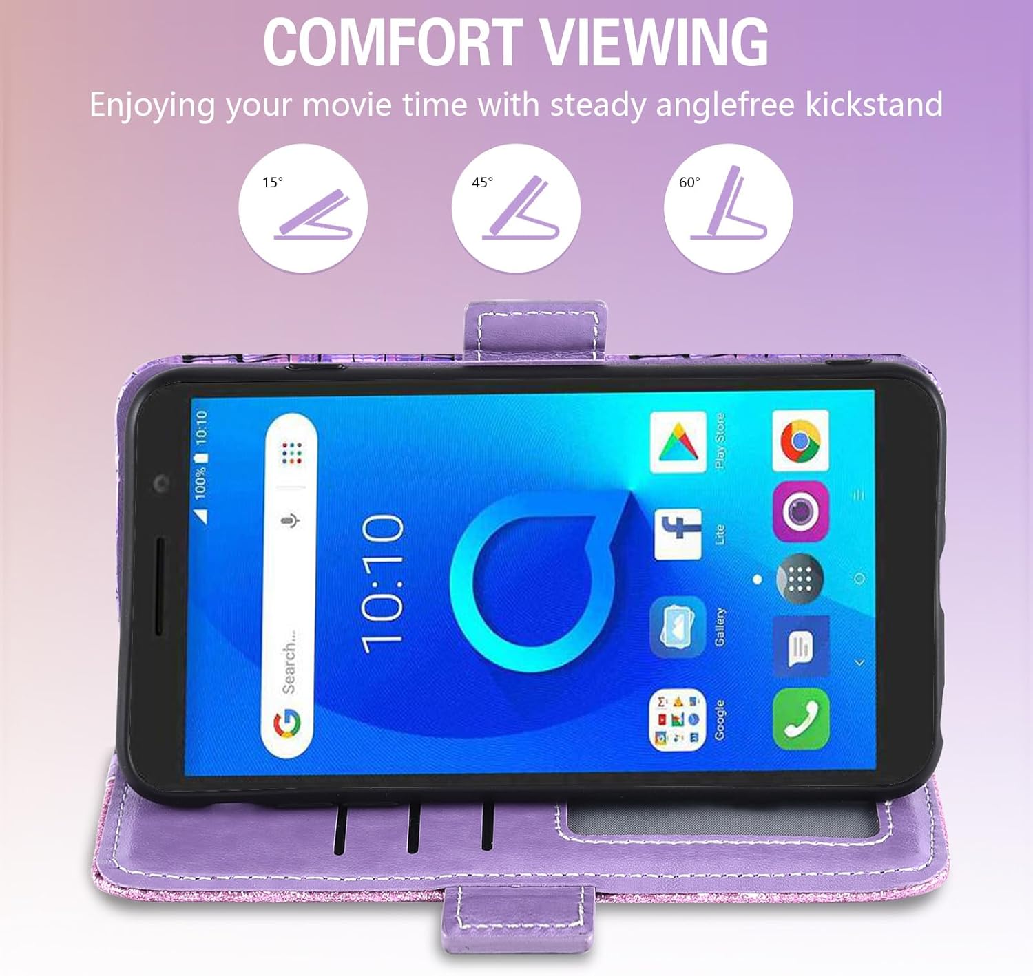 Asuwish Funda de teléfono para Alcatel 1 2019 5033EAlcatel1 2021 4G LTE Funda tipo cartera con protector de pantalla y correa para la muñeca,
