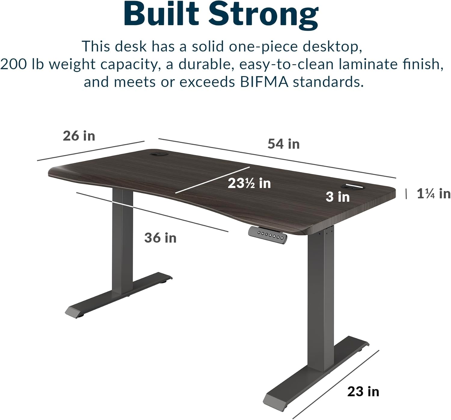 Vari VariDesk Ergo – Escritorio de pie ajustable en altura de 54 x 26 pulgadas, escritorio eléctrico curvado de pie con borde redondeado de cascada,