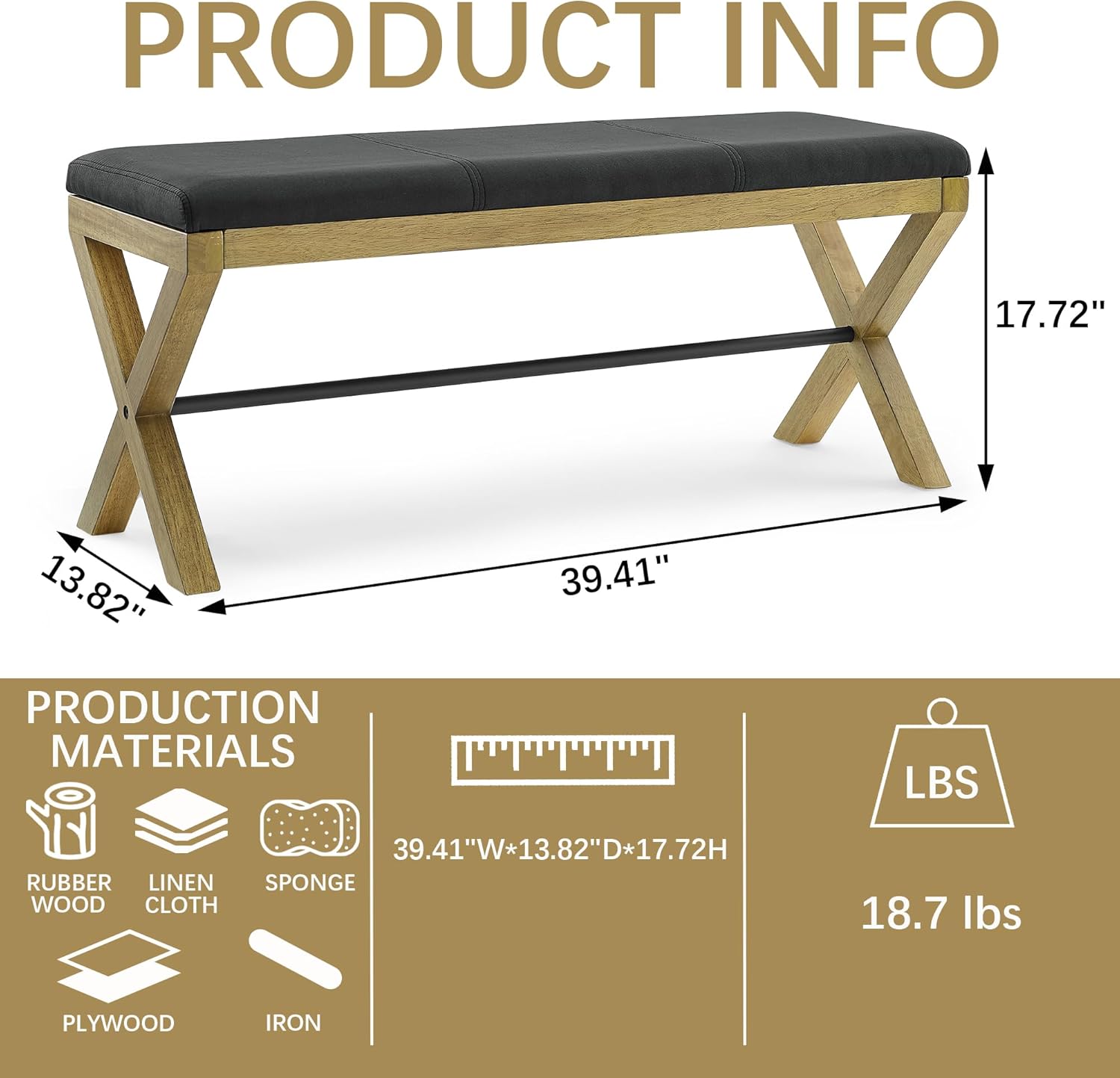 TEFUNE Otomanas de almacenamiento acolchadas, taburete de dormitorio, taburete de cama tejido con patas de madera cruzadas, adecuado para sala de