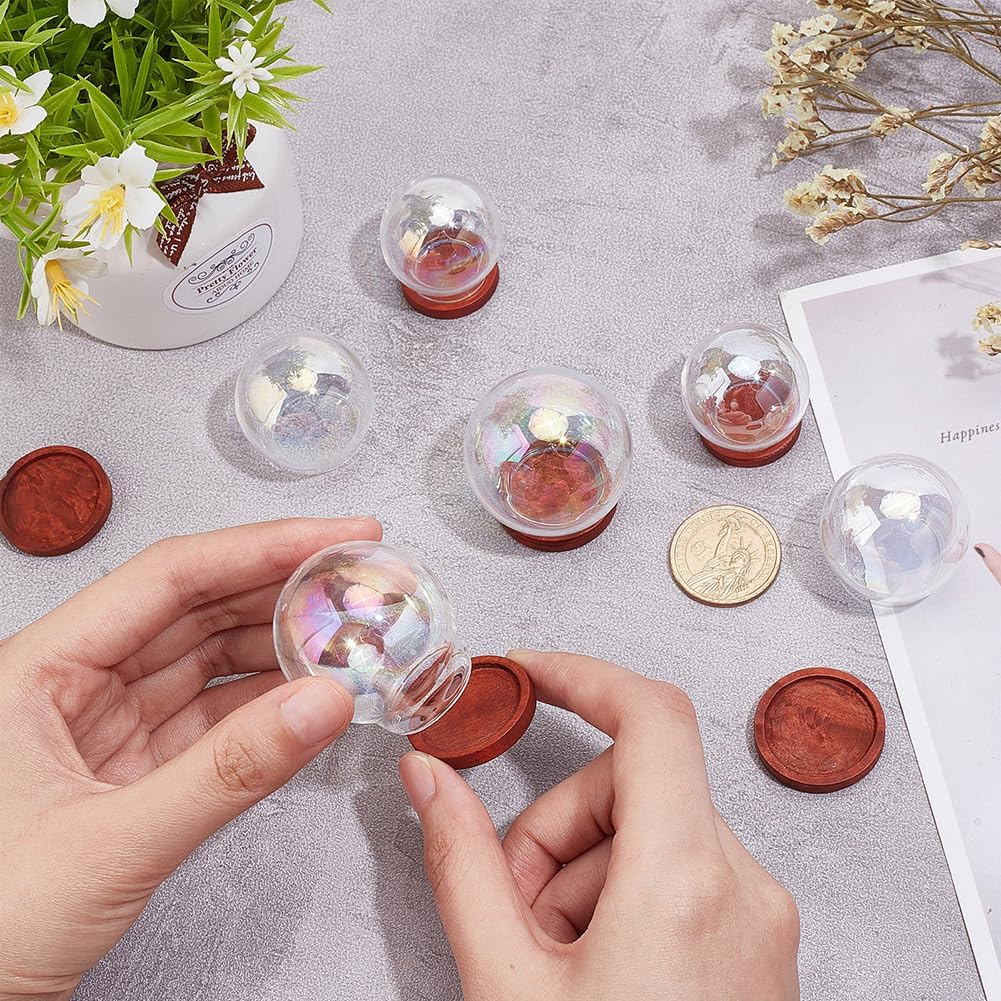 DELORIGIN 6 juegos de cubierta de cúpula de cristal, 3 tamaños de vitrina decorativa con base de madera, mini cúpula de cristal con 10 cuentas de