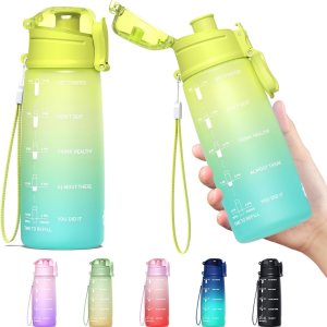 Y&3 Botella de agua deportiva motivacional de 32 onzas y 24 onzas con marcador de tiempo, plástico Tritan libre de BPA, tapa abatible a prueba de Y&3 Botella de agua deportiva motivacional de 32 onzas y 24 onzas con marcador de tiempo, plástico Tritan libre de BPA, tapa abatible a prueba de