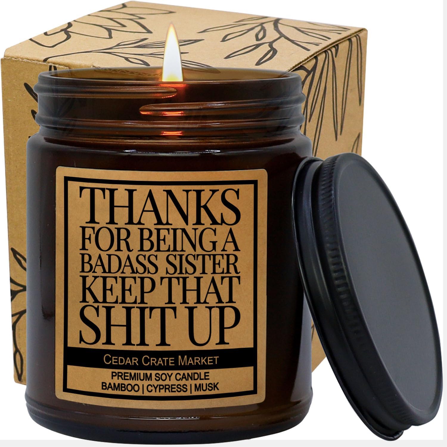 Cedar Crate Market – Thank for Being A Badass Sister – Hermana mayor, regalo de cumpleaños para hermana pequeña de hermana, divertido regalo de vela