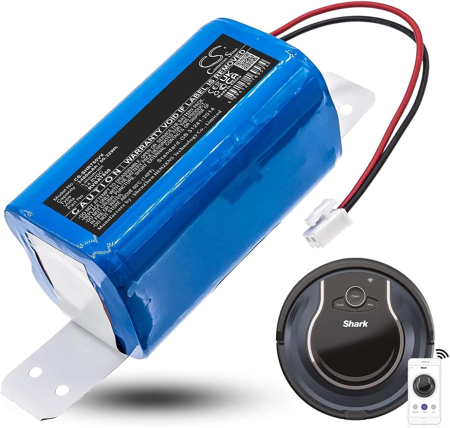 Batería de repuesto de 3400 mAh para RVBAT850, RVBAT850A, RV1001AE, UR1105ARUS, Shark ION Robot Vacuum R71, R85, R87, R75, R76, RV700, RV761, RV720,