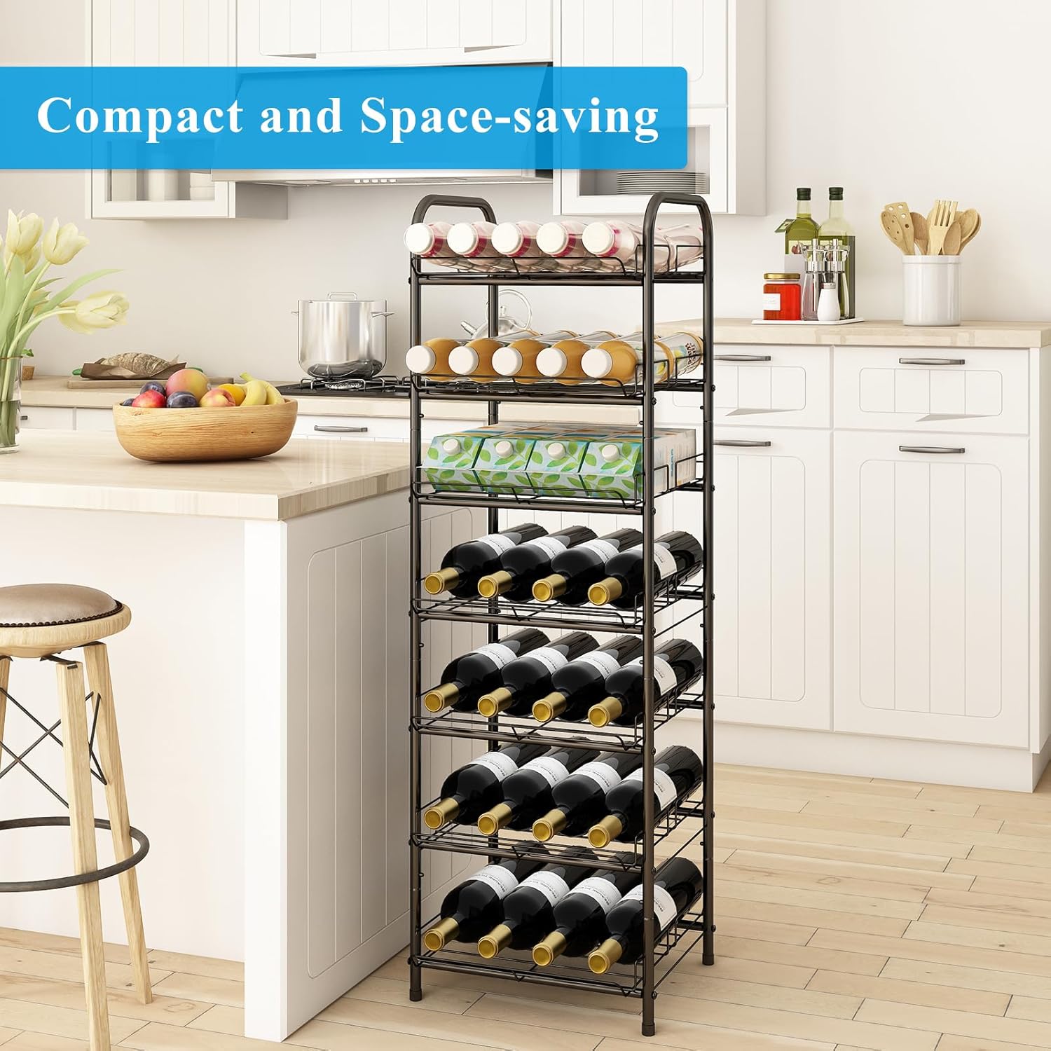 Estante de almacenamiento de botellas de agua de 5 niveles, estante de metal para latas de bebidas, estante para botellas de agua de gran capacidad