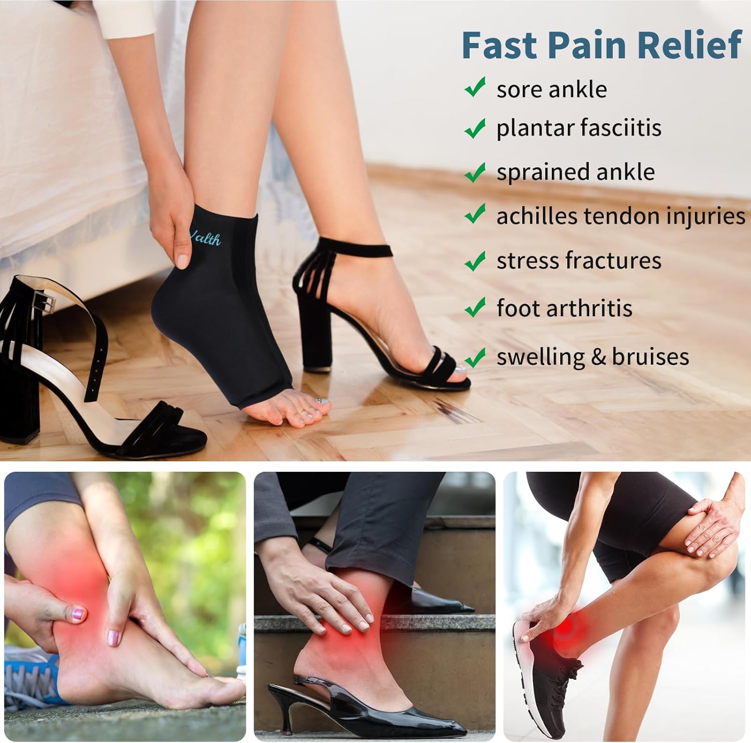 EliaValth Envoltura de hielo para tobillo, bolsas de hielo para lesiones reutilizables, alivio de la fascitis plantar, terapias de calor y frío,