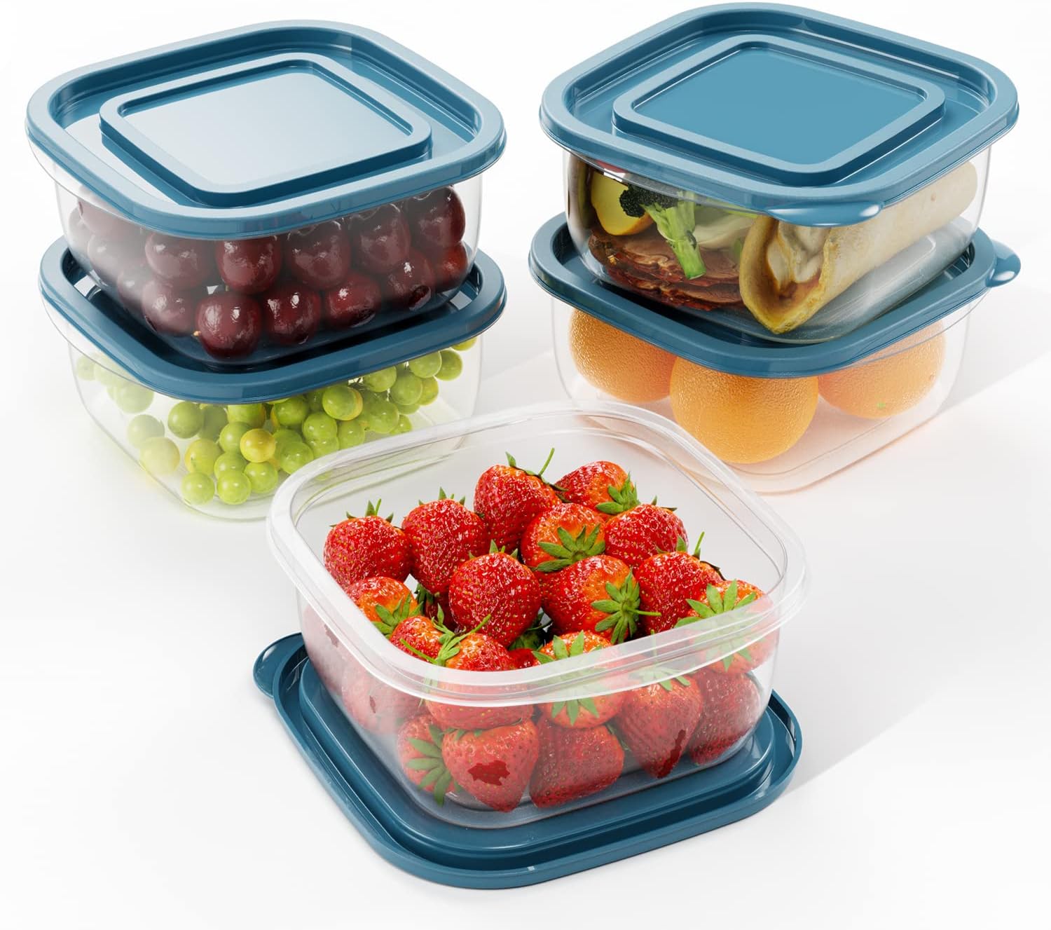 Juego de 5 cajas rectangulares de plástico con tapas. Caja de almacenamiento de alimentos, juegos de contenedores, almacenamiento de alimentos,