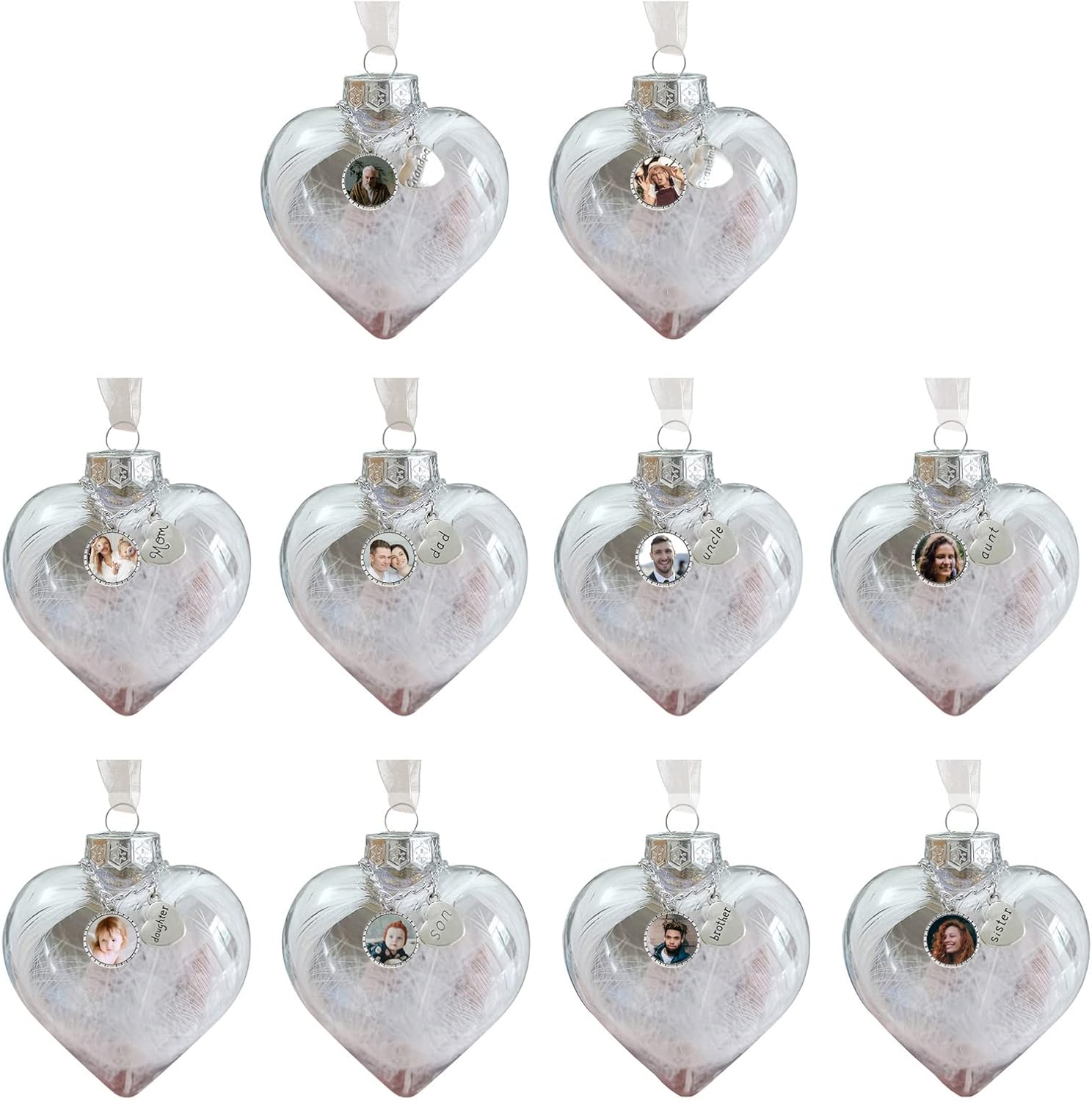 Adornos de bola personalizados, árbol colgante de bola de fotos personalizada, bolas de decoración de Navidad, bola de adornos rellenables de plumas