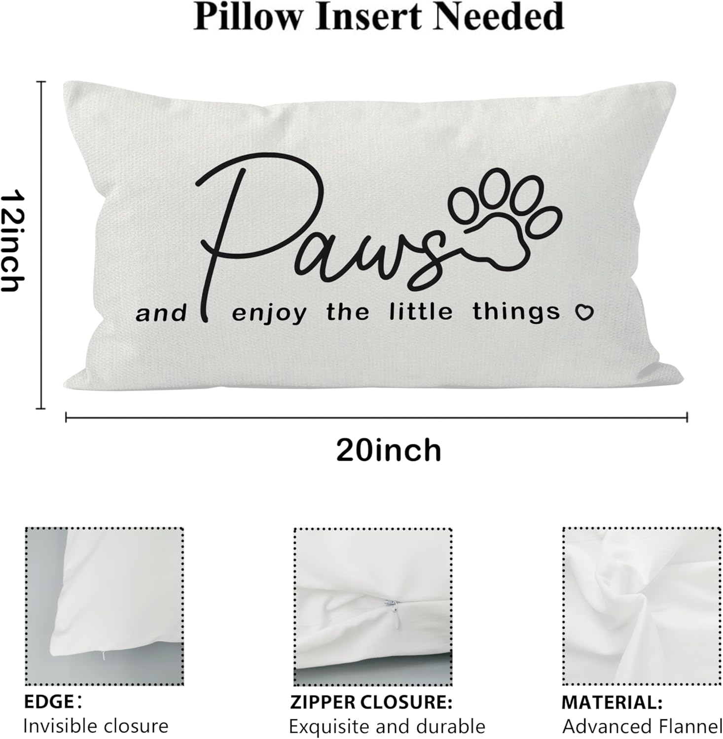 Funda de almohada de perro de 12 x 20 pulgadas, decoración de pata de perro, fundas de almohada para dormitorio, habitación, sofá, funda de almohada