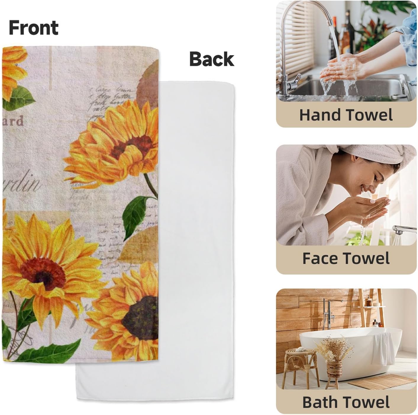 Juego de 2 toallas de mano de baño, toallas de mano de girasol, toalla de cara floral amarilla, toallas decorativas suaves y absorbentes para baño,